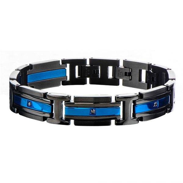 Matte Black & Blue Plated with Black CZ Bracelet