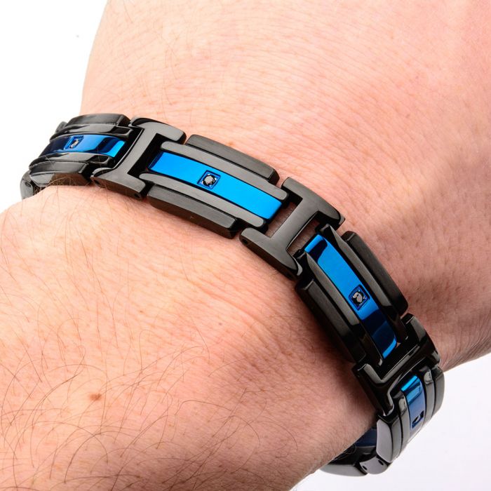 Matte Black & Blue Plated with Black CZ Bracelet