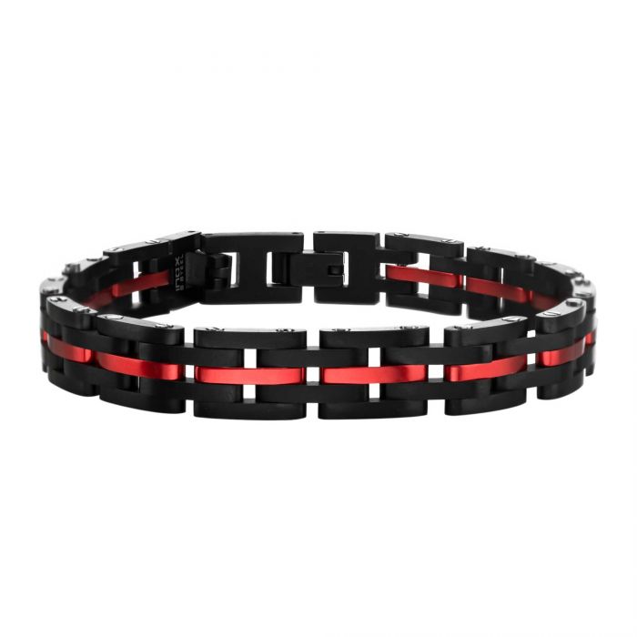 Dante  Black and Red Steel and Link Sizeable Bracelet