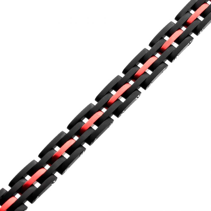 Dante  Black and Red Steel and Link Sizeable Bracelet