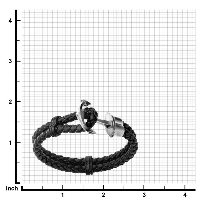 Double Black Braided Leather with Steel Anchor Clasp Bracelet