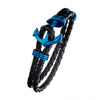 Load image into Gallery viewer, Black Leather with Blue Plated Anchor Bracelet