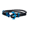 Load image into Gallery viewer, Black Leather with Blue Plated Anchor Bracelet