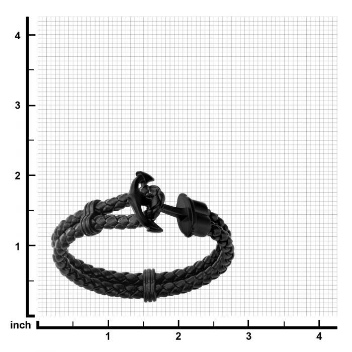 Double Black Braided Leather with Steel Black Plated Anchor Clasp Bracelet