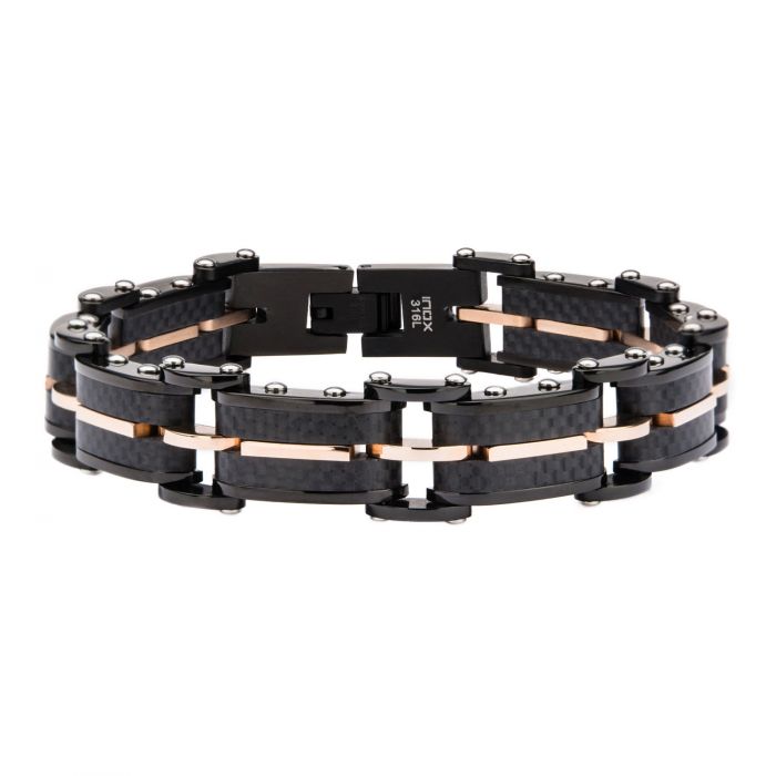 Solid Carbon Graphite and Rose Gold Plated Link Bracelet