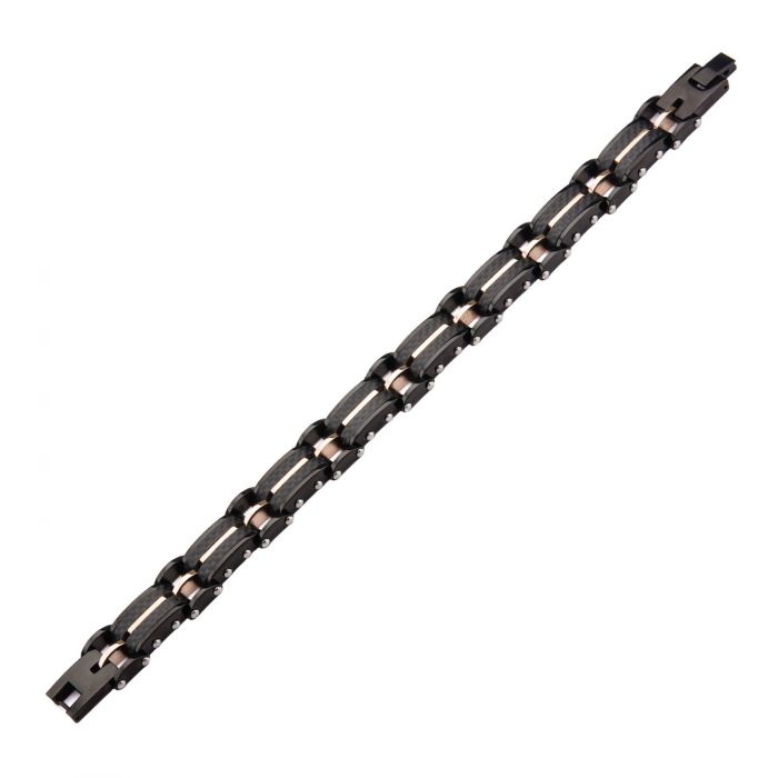 Solid Carbon Graphite and Rose Gold Plated Link Bracelet