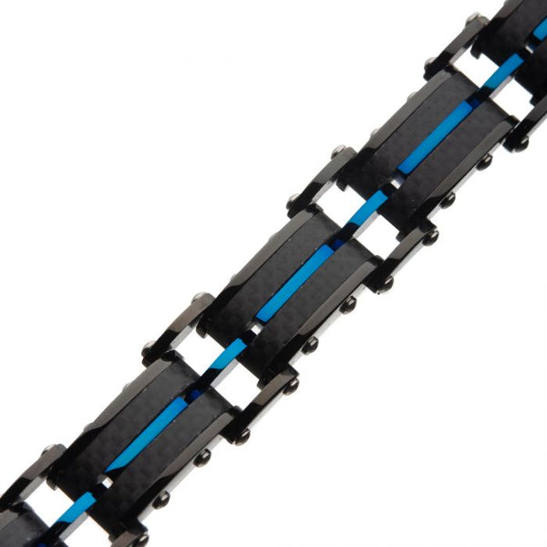 Black Carbon Fiber and Blue Plated ID Link Bracelet
