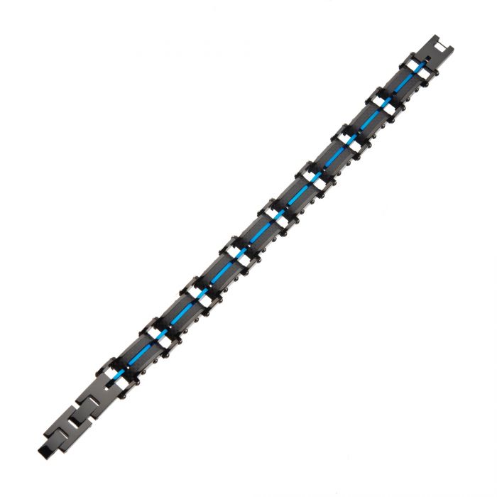Black Carbon Fiber and Blue Plated ID Link Bracelet