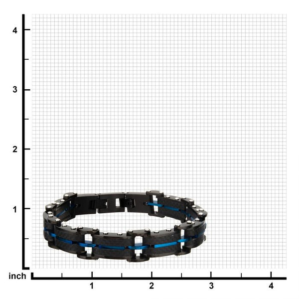 Black Carbon Fiber and Blue Plated ID Link Bracelet
