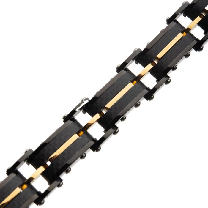 Black Carbon Fiber and Gold Plated ID Link Bracelet