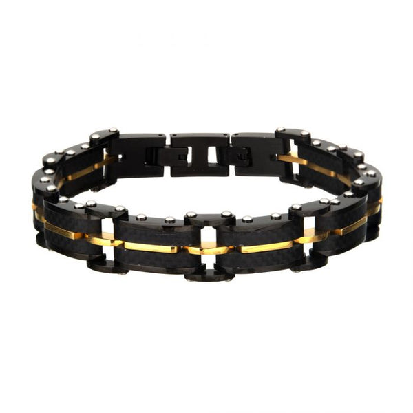 Black Carbon Fiber and Gold Plated ID Link Bracelet