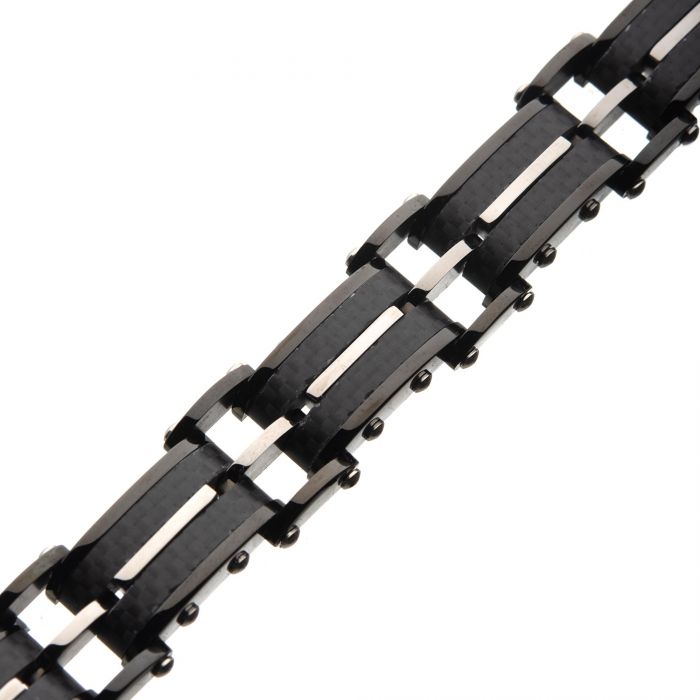 Black Carbon Fiber and Matte Finish ID Link Bracelet