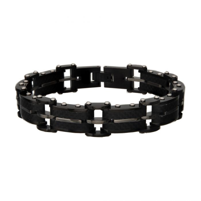 Black Carbon Fiber and Matte Finish ID Link Bracelet