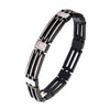 Load image into Gallery viewer, Coin Stamped Hinges Bracelet with Triple Tiered Steel and Black Links