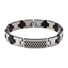 Load image into Gallery viewer, Steel Honey Comb Pattern ID with 2 pc Clear Genuine Diamond and Black Plated Cross Link Bracelet