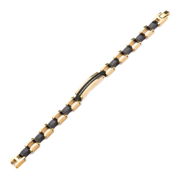 Solid Carbon Graphite and Gold Plated with Clear CZ Stone ID Link Bracelet