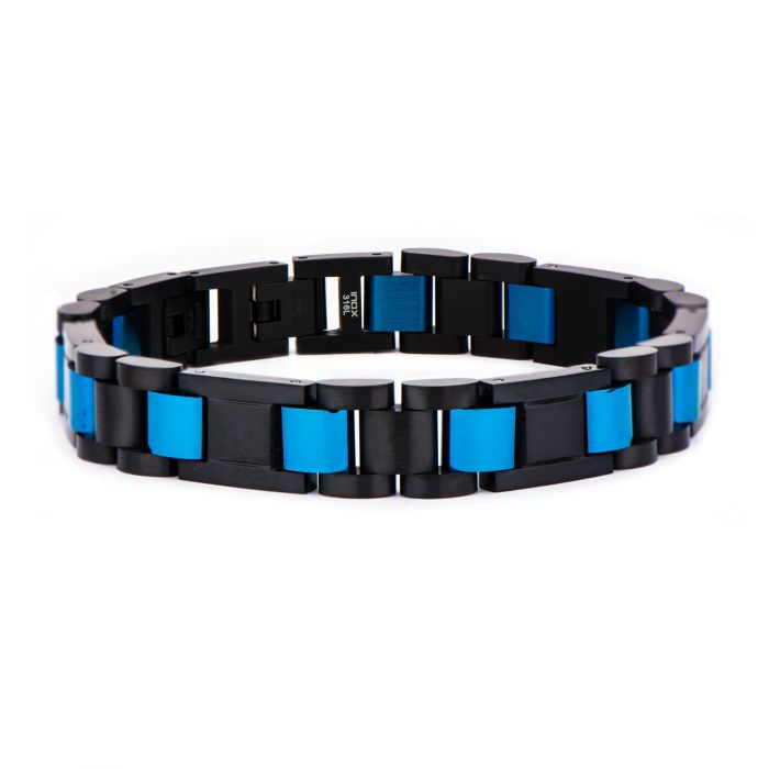 Stainless Steel Black Plated and Blue Plated Link Bracelet