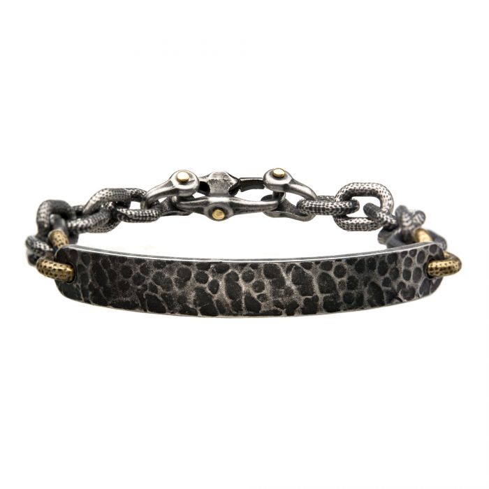 Black Antiqued Double Anchor Leather Bracelet