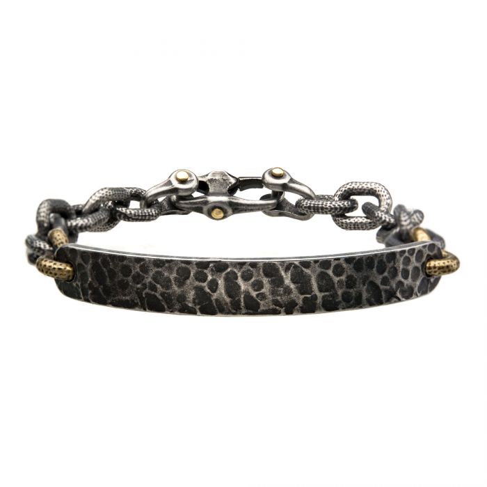 Antiqued Gun Metal Distressed Mariner Curb Chain Link ID Bracelet