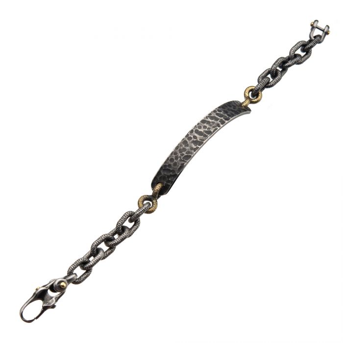 Antiqued Gun Metal Distressed Mariner Curb Chain Link ID Bracelet