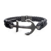 Load image into Gallery viewer, Black Antiqued Double Anchor Leather Bracelet