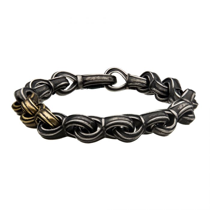 Antiqued Gun Metal Steel and Gold Plated Curb Chain Link Bracelet