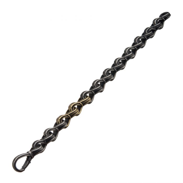 Antiqued Gun Metal Steel and Gold Plated Curb Chain Link Bracelet
