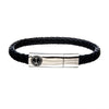 Load image into Gallery viewer, Black Leather with Anchor in Brushed Steel Clasp Bar Bracelet