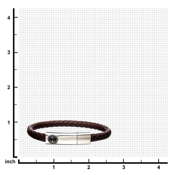 Brown Leather with Anchor in Brushed Steel Clasp Bar Bracelet