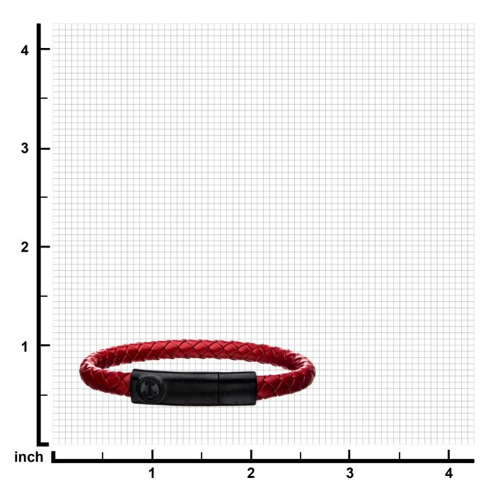Red Leather with Anchor in Brushed Black Plated Clasp Bar Bracelet