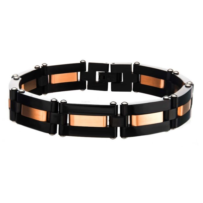 Alternating Black Plated & Rose Gold Plated Link Bracelet