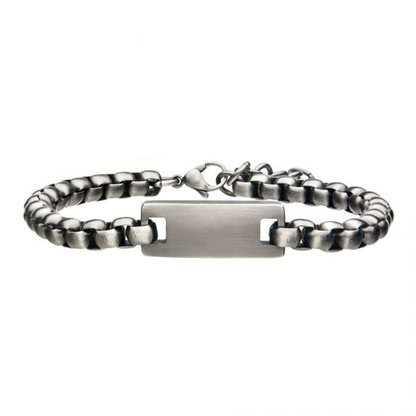 Stainless Steel with Antique White Bronze ID Bracelet