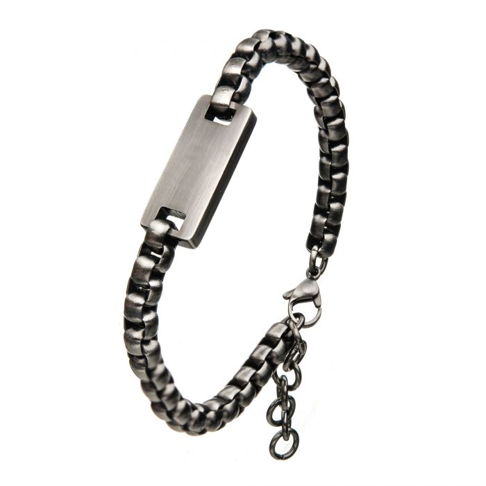 Stainless Steel with Antique White Bronze ID Bracelet