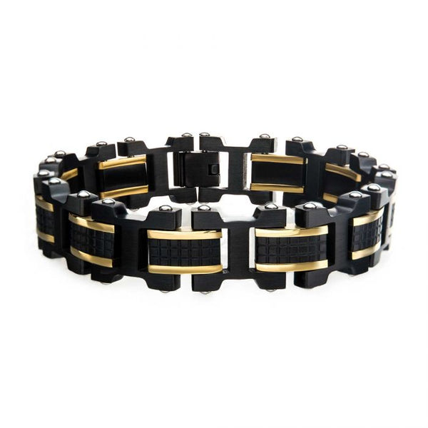 Stainless Steel Mercantile Black and Gold Plated with Adjustable Link Bracelet