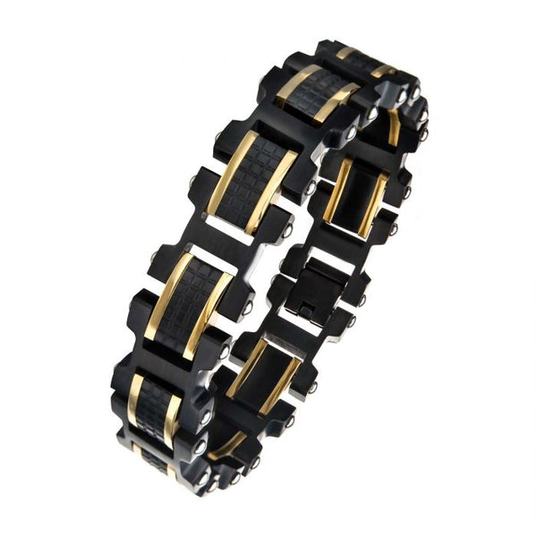 Stainless Steel Mercantile Black and Gold Plated with Adjustable Link Bracelet