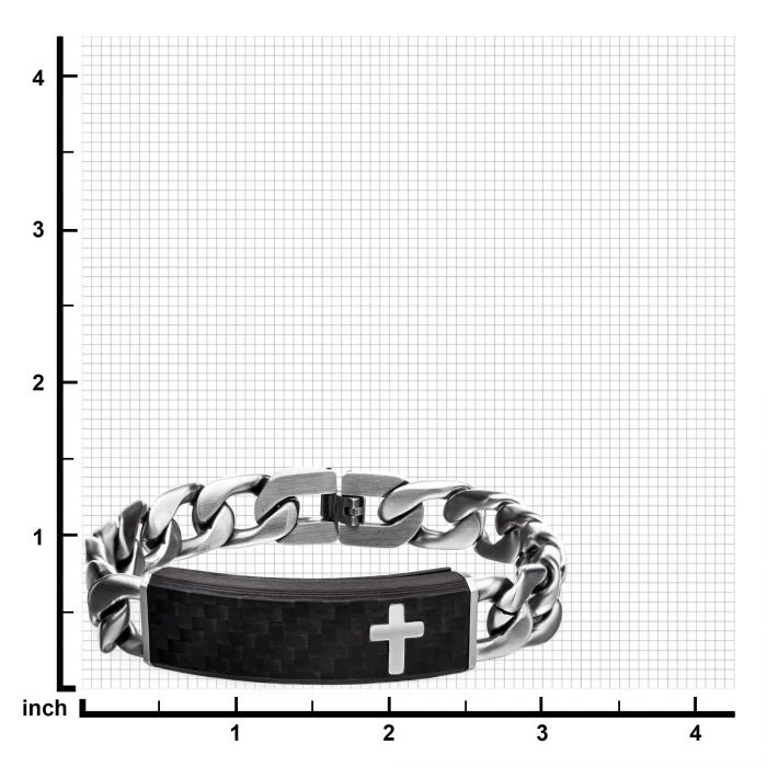Carbon Fiber Black with Cross and Steel Adjustable Link ID Bracelet