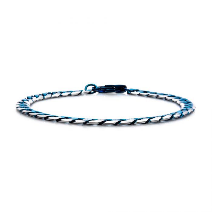 Stainless Steel Blue Plated Curb Cuban Chain with Lobster Clasp