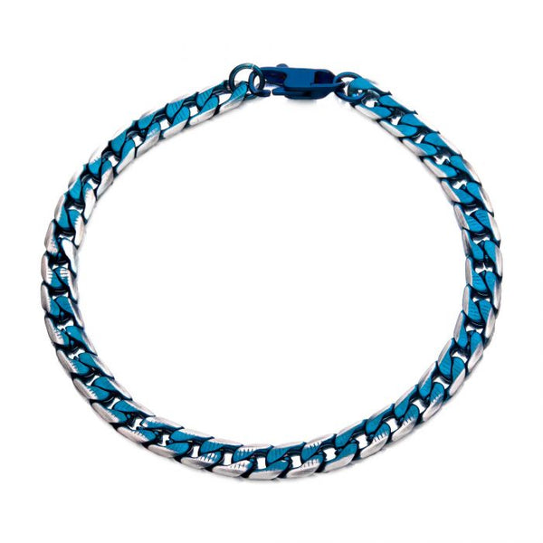 Stainless Steel Blue Plated Curb Cuban Chain with Lobster Clasp