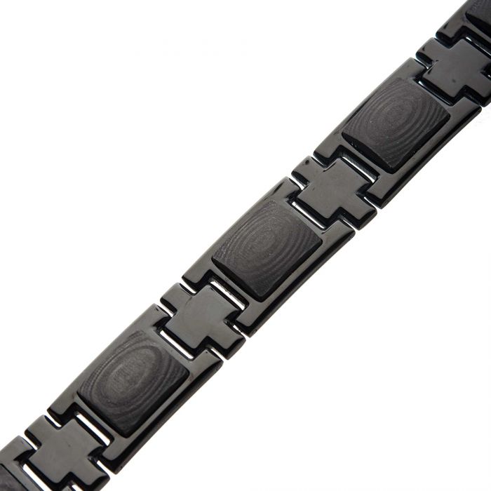 TwoTone Stainless Steel and Black Carbon Fiber Link Bracelet