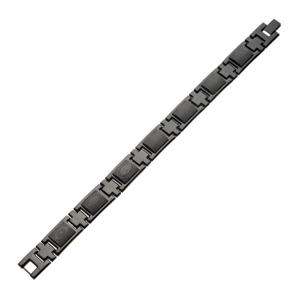 TwoTone Stainless Steel and Black Carbon Fiber Link Bracelet