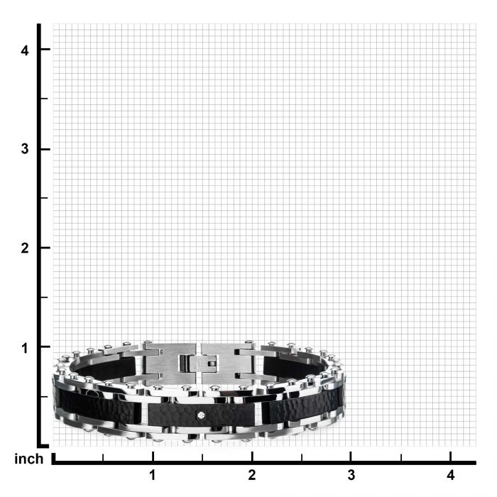 Two Tone Steel, Black Hammered Bracelet with CZ's.