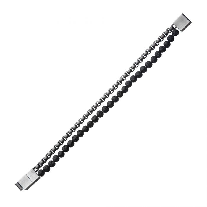 Stainless Steel Gun Metal Bold Box Lava bead Bracelet