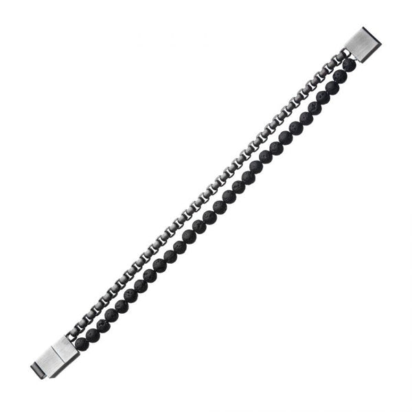 Stainless Steel Gun Metal Bold Box Lava bead Bracelet