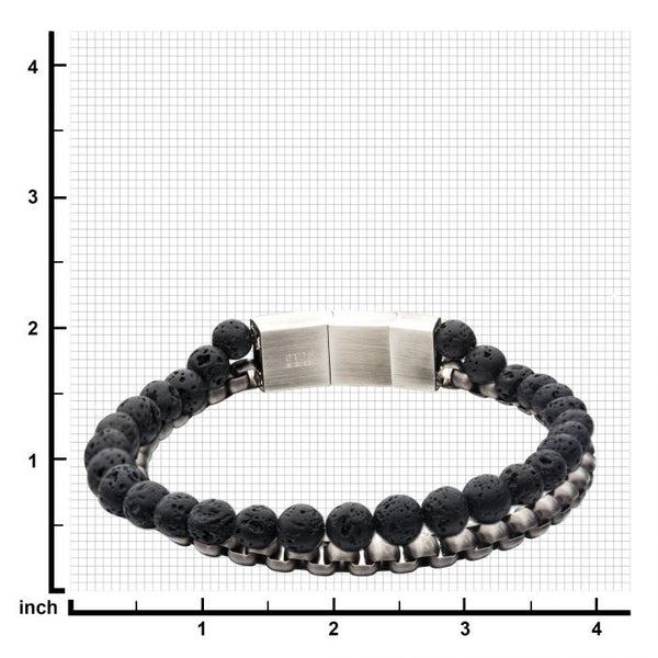 Stainless Steel Gun Metal Bold Box Lava bead Bracelet