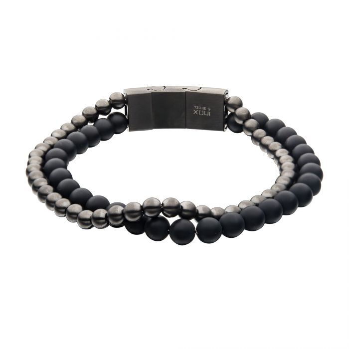 Stainless Steel Gun Metal Onyx bead Bracelet