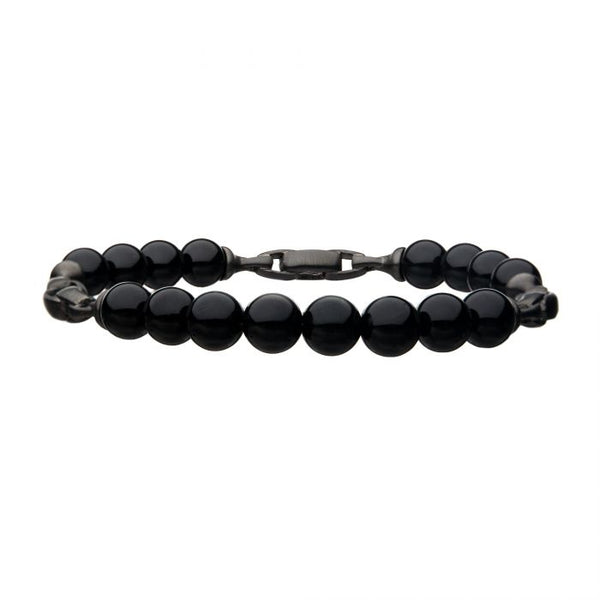 Stainless Steel with Black Agate Bracelet
