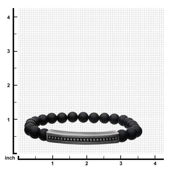 Stainless Steel Gun Metal Twist Plate & Brushed Onyx Bead Stretch Bracelet.