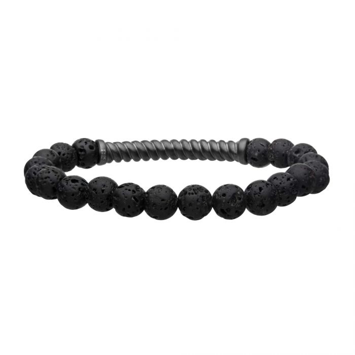 Stainless Steel Gun Metal Twist Plate Lava Stretch Bracelet.