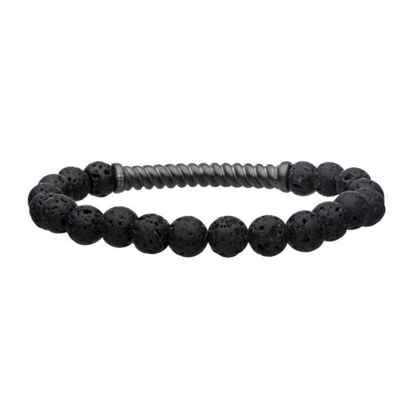 Stainless Steel Gun Metal Twist Plate Lava Stretch Bracelet.