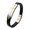 Load image into Gallery viewer, Black Leather with  Steel/Gold Transfiguration Cross Bracelet